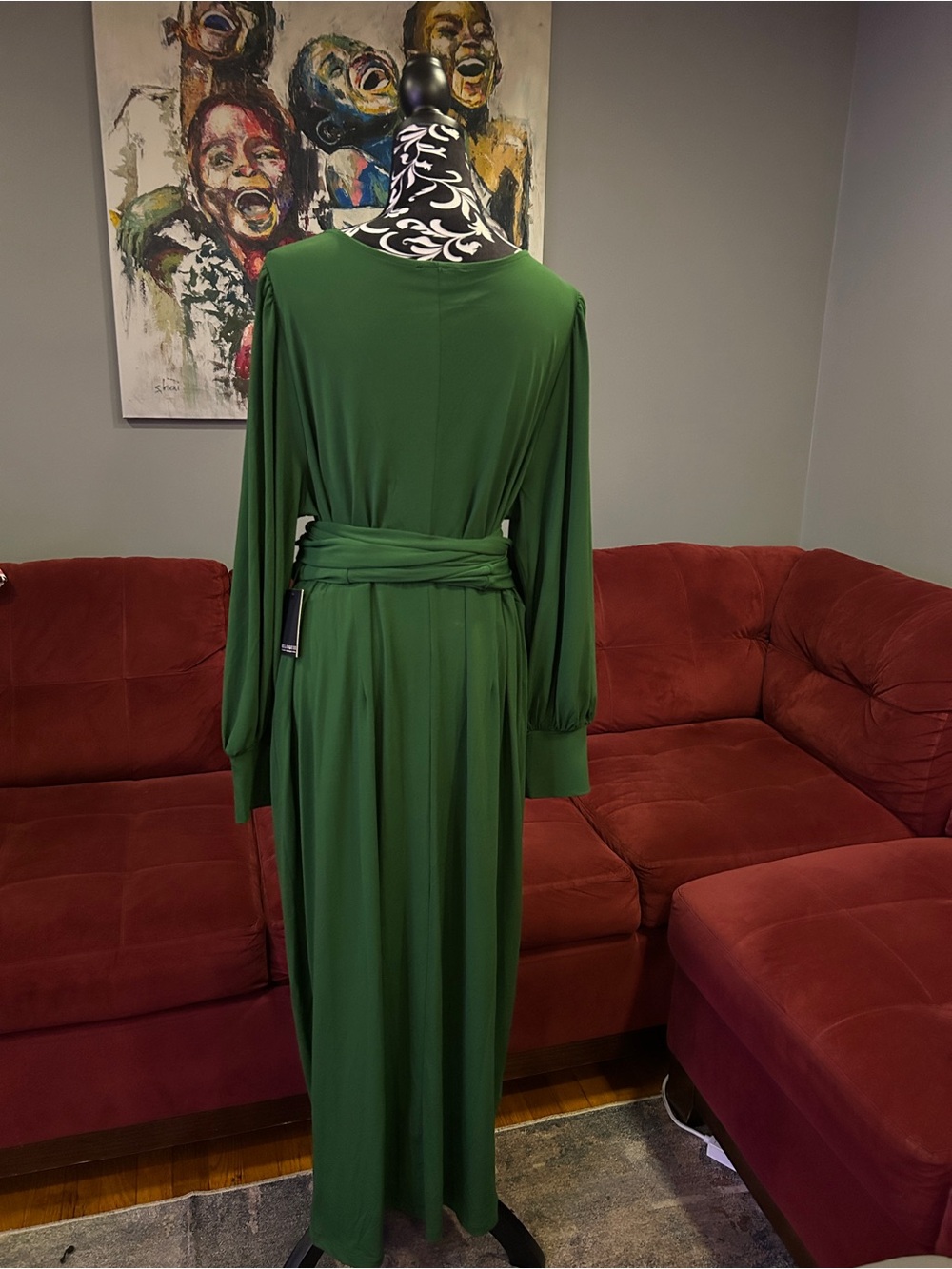 Eloquii Emerald Green Wrap Midi Dress with Bishop Sleeves - Picture 5 of 6